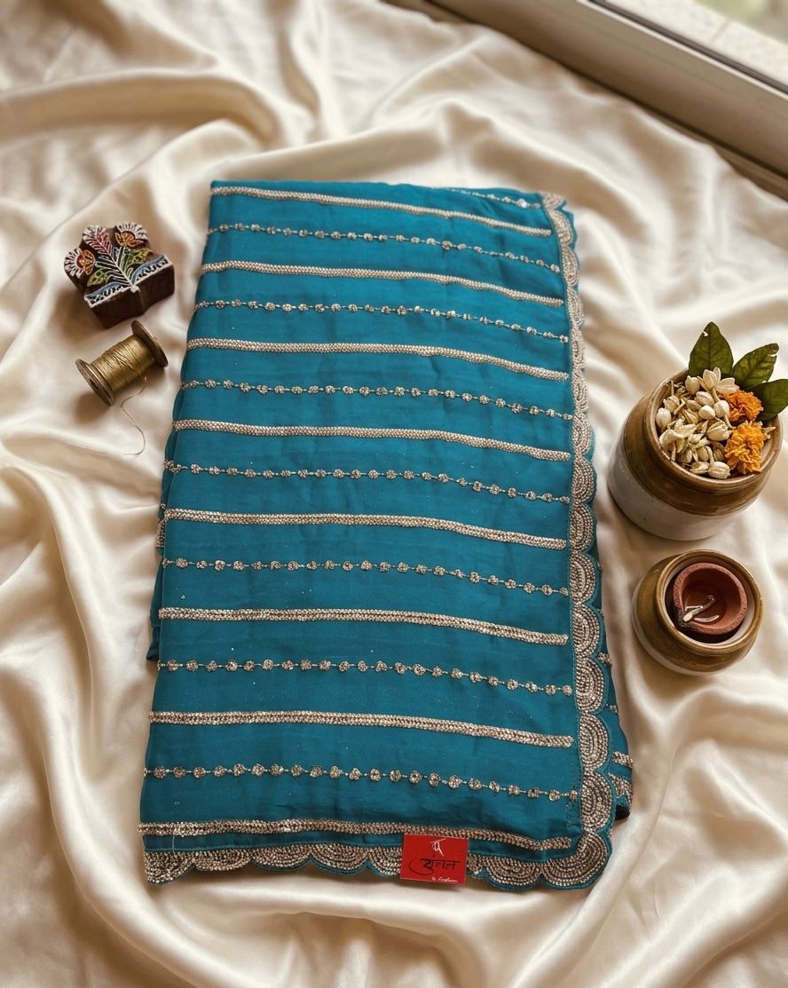 Noor Teal Embroidered Saree