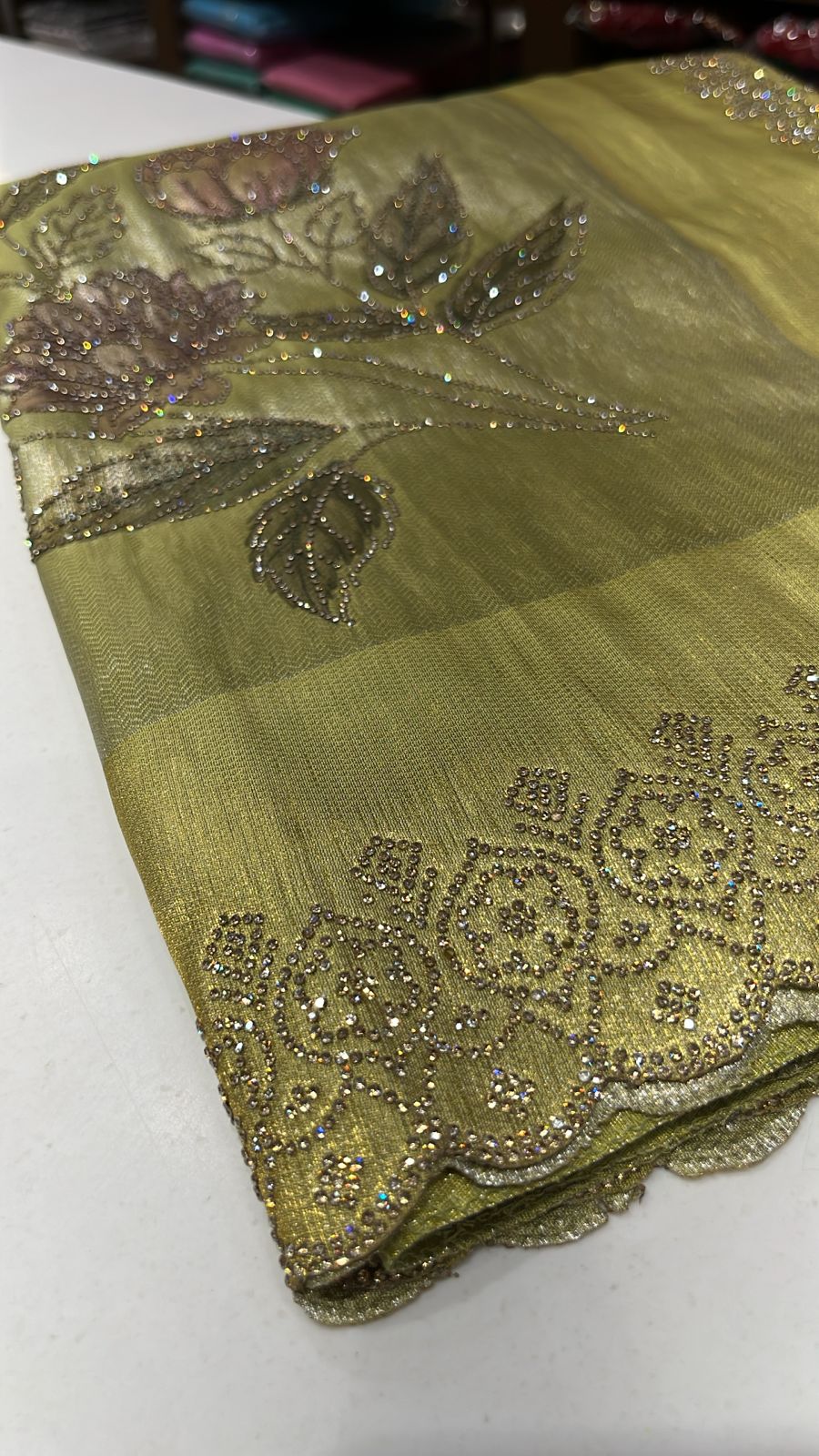 Ivory Floral Embroidered Saree with Gold Borde