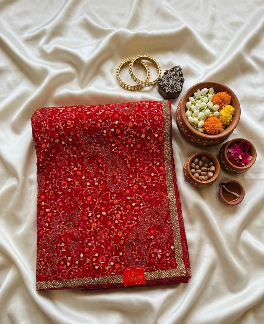 Midnight Floral Embroidered Threadwork Saree